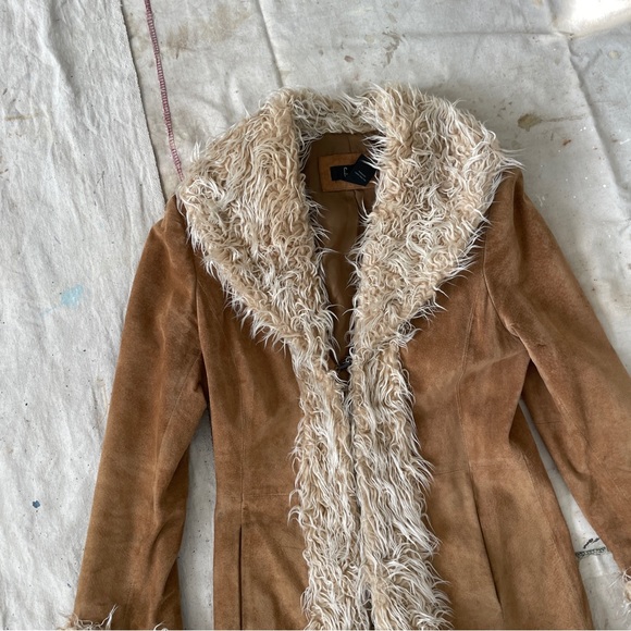 Perfect Vintage 90s/Y2K Penny Lane Style Real Suede Leather/Faux Fur Trim Coat - Picture 2 of 11